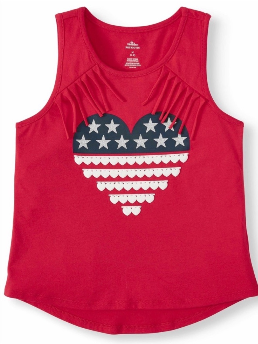 Red Fringe Tank with Flag Heart Graphic